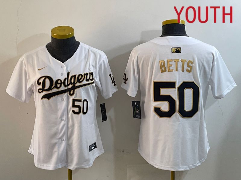 Youth Los Angeles Dodgers #50 Betts White Game 2024 Nike MLB Jersey style 1218->youth mlb jersey->Youth Jersey
